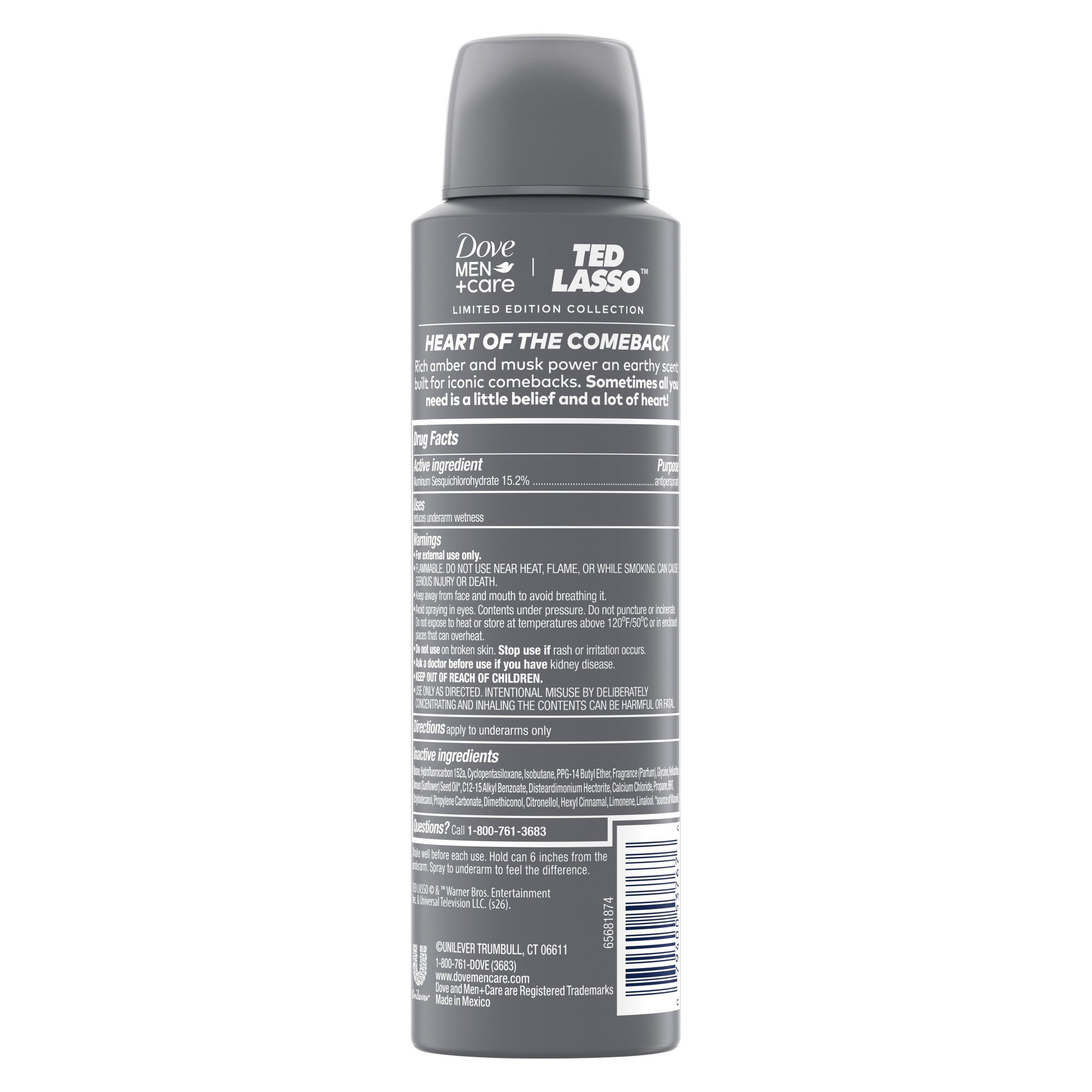 Dove Men+Care Ted Lasso Limited Edition Dry Spray Antiperspirant Heart of The Comeback Neutralizes Odor and Sweat, 3.8 oz