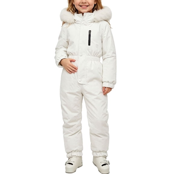 asjyhkr Boys Girls Snowsuit Puffer Rompers Kids Zip-Up Fleece Jacket Casual Skiing Fall Winter Thick Warm Bodysuit(1-2 Years,White)