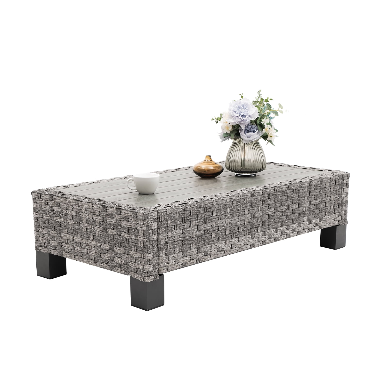 Outdoor Coffee Table for Patio Rectangle PE Rattan Coffee Tables All
