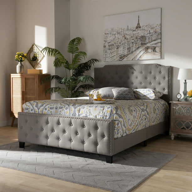 Baxton Studio Marion Modern, Gray Upholstered Tufted King Bed