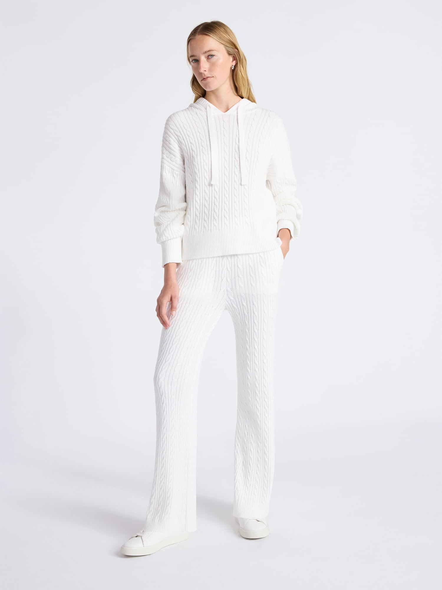 Free Assembly Women's Cozy Yarn Wide Leg Cable Knit Sweater Pants, Size XS-XXL