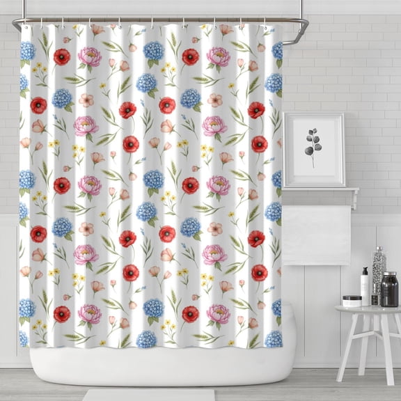 Pioneer Flower Floral Print Pattern Shower Curtain 84"x72", Bathroom Decorative Shower Curtain Set with 12 Hooks, Waterproof Washable