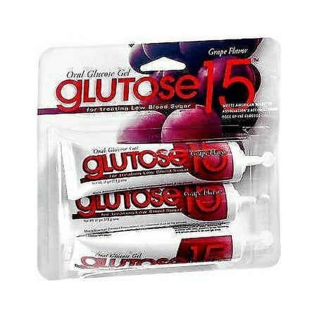Glutose 15 Oral Gel Treat Low Blood Sugar, Grape Flavor, 1.3 oz 3ct, 3-Pack