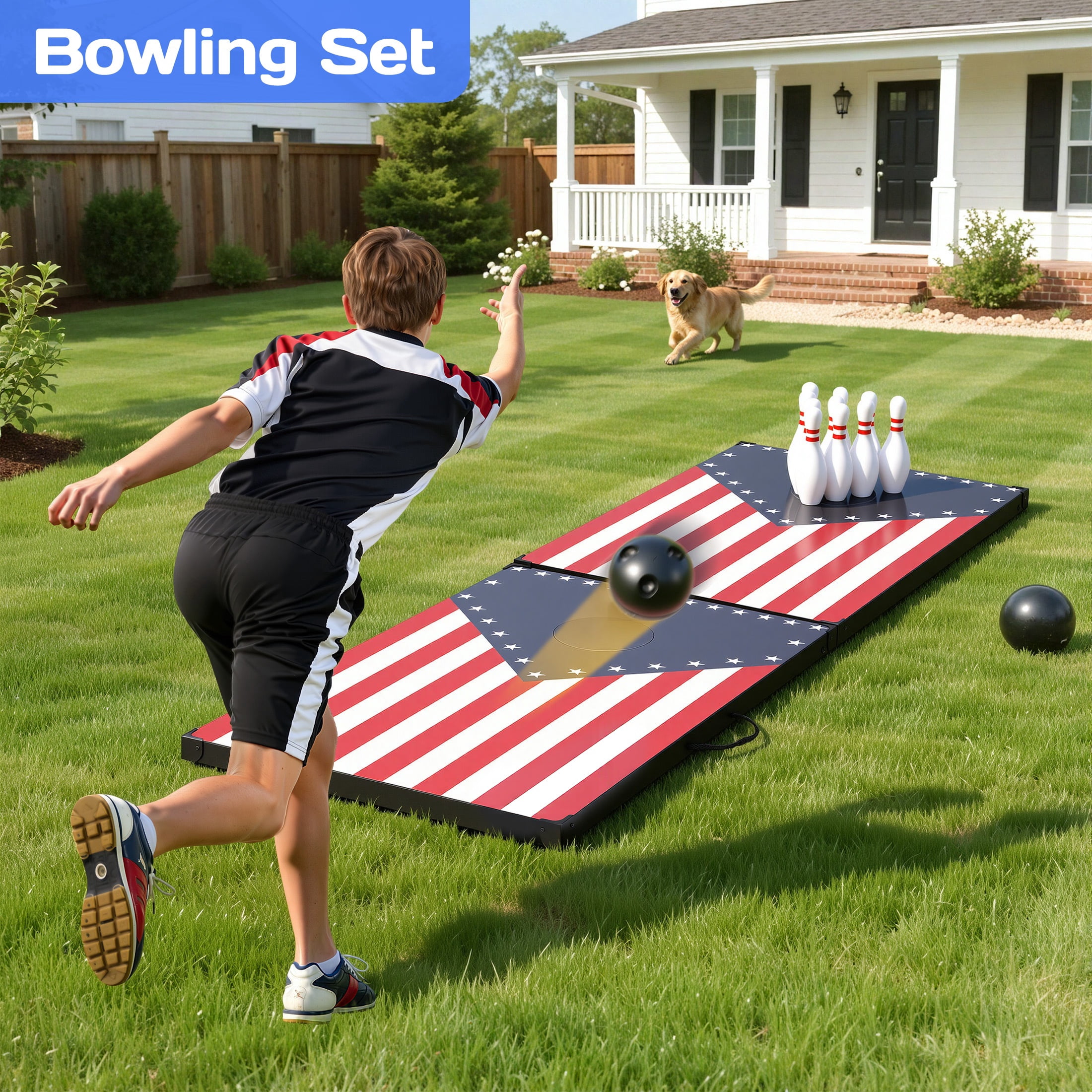 Portable Cornhole Sets with 8 Bean Bags, 3 in 1 Cornhole Boards Set with Ring Toss & Bowling Game, Segmart Wooden Cornhole Sets with Carrying Bags for Backyard, Beach, Party