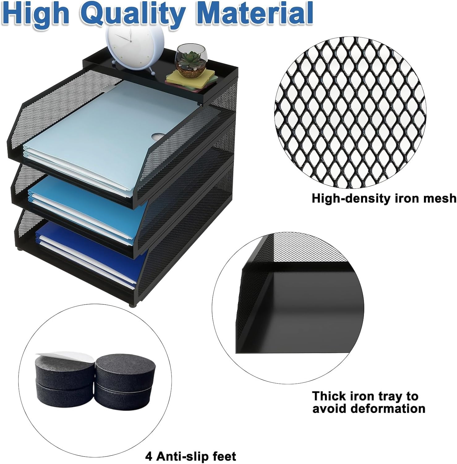 Natwind 3-Tier Stackable Paper Tray, Metal Mesh Desktop Organizer, Paper Sorter, Letter Trays,File Document Storage Rack for for Home, Office(Black)
