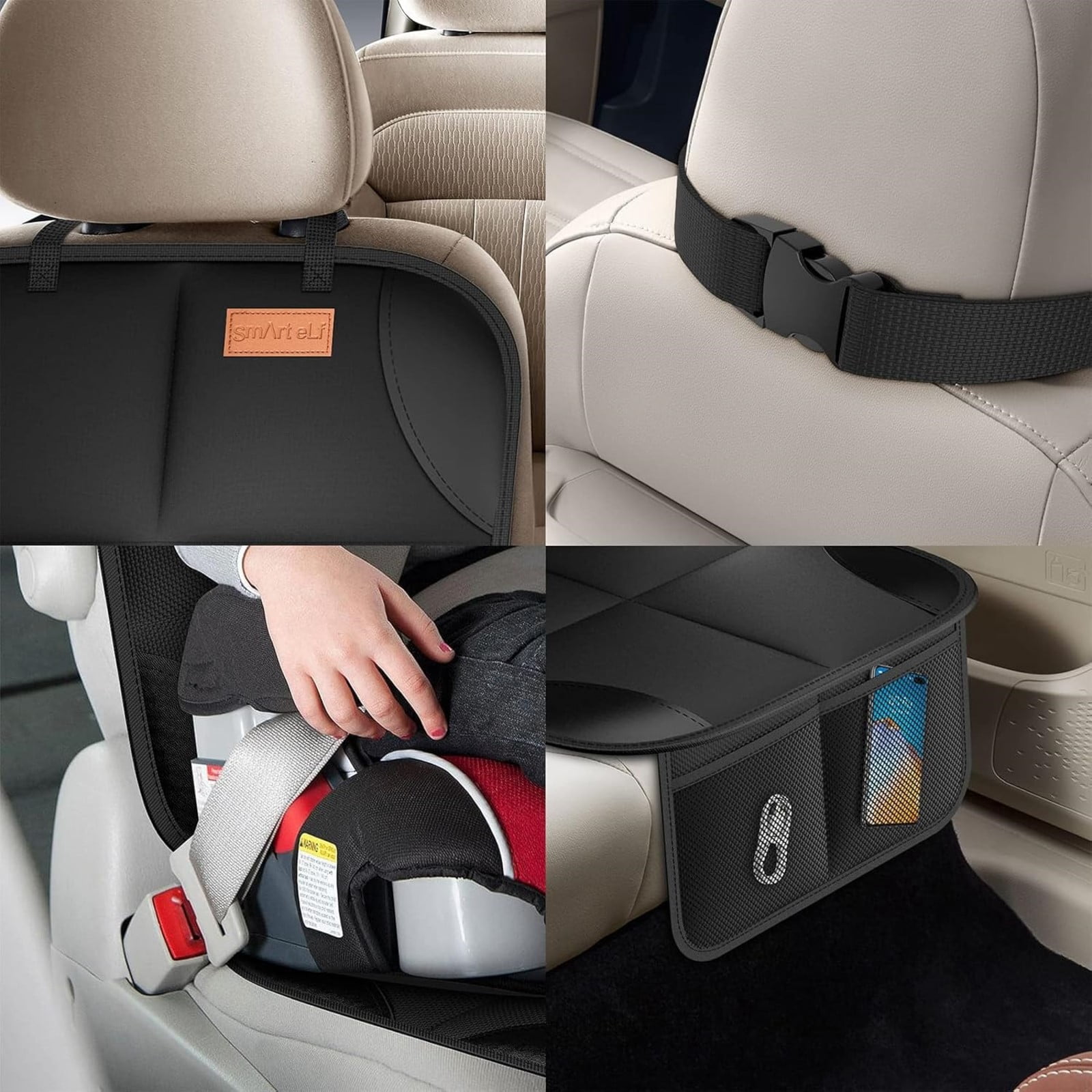 Pecham 2PCS Car Seat Protector, Waterproof Car Seat Cover with Non-Slip Backing, 2 Mesh Pockets, Car seat Protector for Travel Vehicles Baby Pets - Black