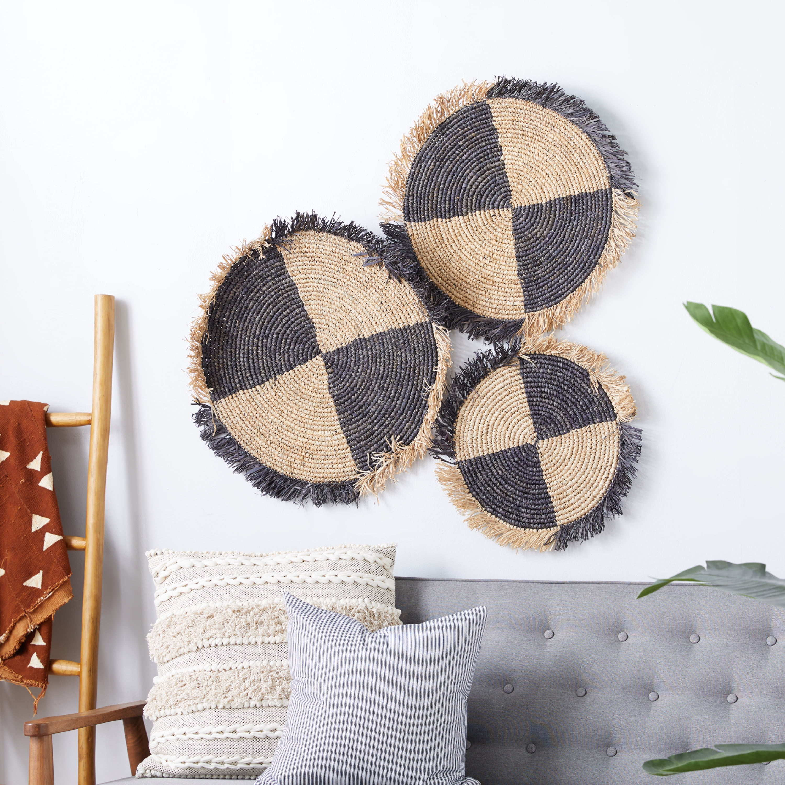 DecMode Brown Rattan Boho Style Wall Decor, Set of 3