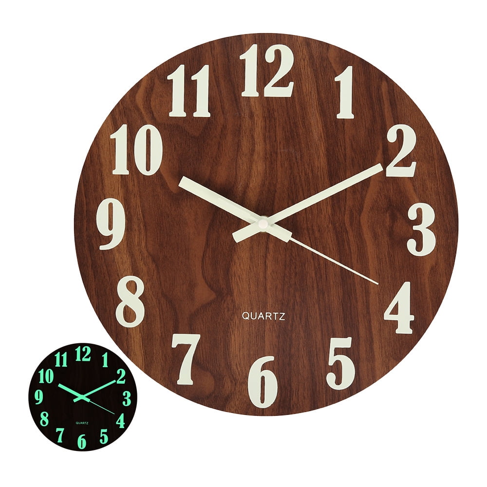 Retro Wooden Wall Clock 10 Inch He Move Noiseless Round Battery Operated Gift for Mum Dad Home Office