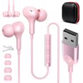 thumbnail image 1 of Auriculares USB ASKUBSKU para PC con micrófono, cable de 2,3 m, color rosa, 1 of 7