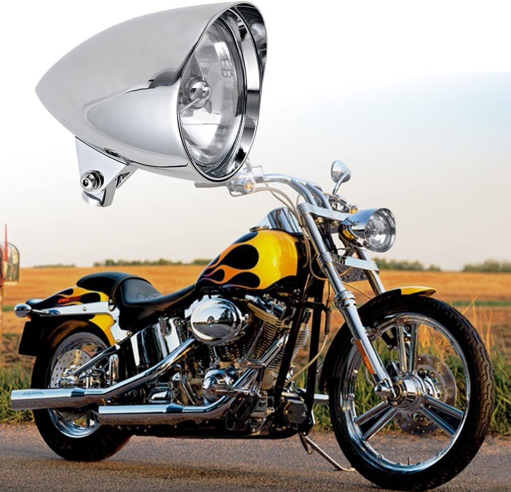 Chrome Billet Custom Headlight 5-3/4 Tri-Bar for Harley Sportster Dyna FX Softail Motorcycle 