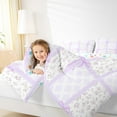 thumbnail image 4 of Homewish Girls Floral Flower Full Size Comforter Sets, Purple Checkered Bedding Comforter Set, Cute Bow Knot Bedding Sets, Microfiber Bedroom Decor, 4 of 8