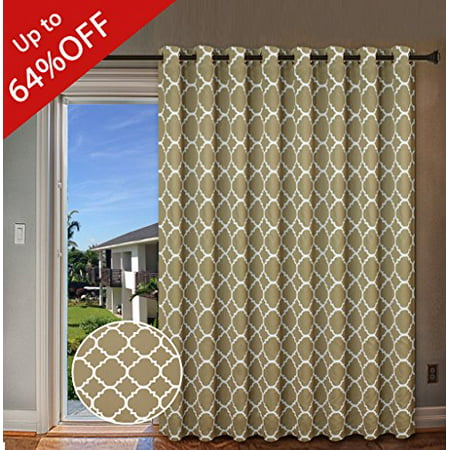 H.VERSAILTEX Beautiful Quatrefoil Pattern Thermal Insulated Blackout Patio Curtains, Antique Grommet Decorative Sliding Door Curtain Panel, W100 x L84 inch - Taupe (Set of