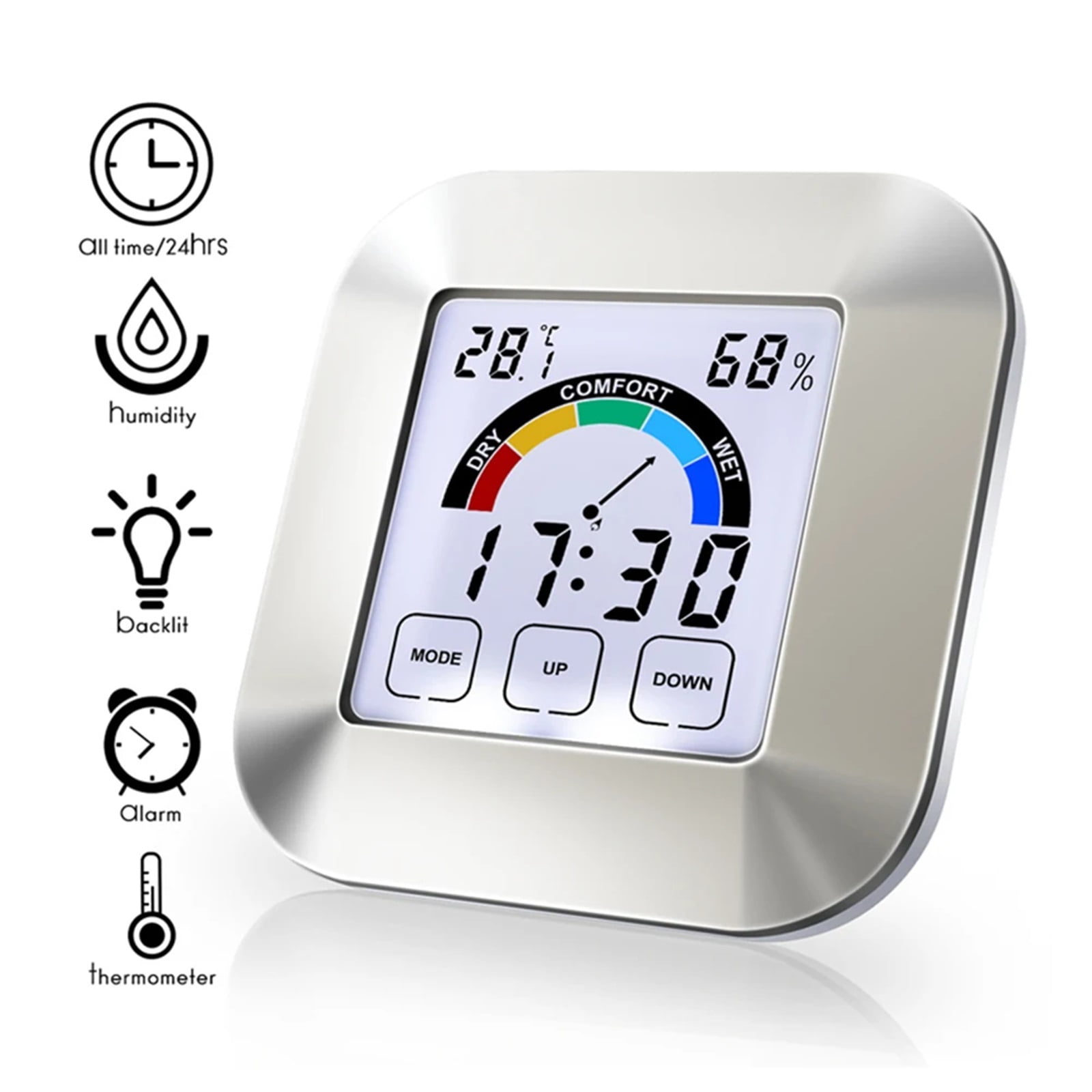 LCD Digital Temperature and Humidity Meter Wireless Temperature and Humidity Monitor Touch Electronic Weather Clock Backlight ,High Precision