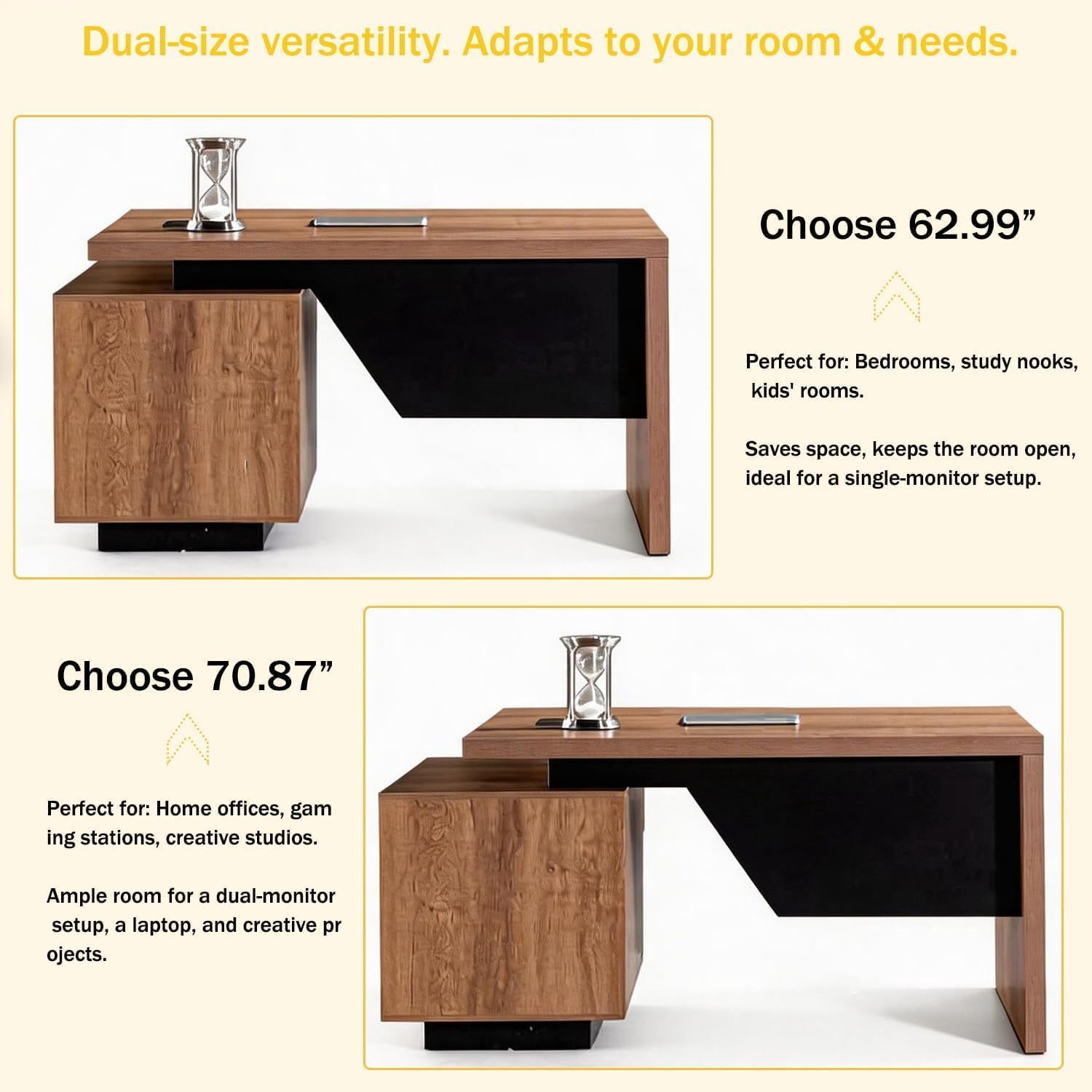 63" Executive Desk with Cabinet File Drawer Cable Management(Mahogany, Right)