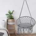 thumbnail image 3 of Hammock Chair Macrame Swing, Room Decor Handmade Knitted Hanging Cotton Rope Chair  Install Tool for Bedroom Living Room Patio Deck Yard Gray, 3 of 8