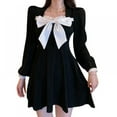 thumbnail image 1 of Robe Courte Taille Haute Automne et Hiver Nouvelle à Manches Longues avec Nœud, Dentelle, Patchwork, Robe de Cocktail pour Fête, 1 of 6