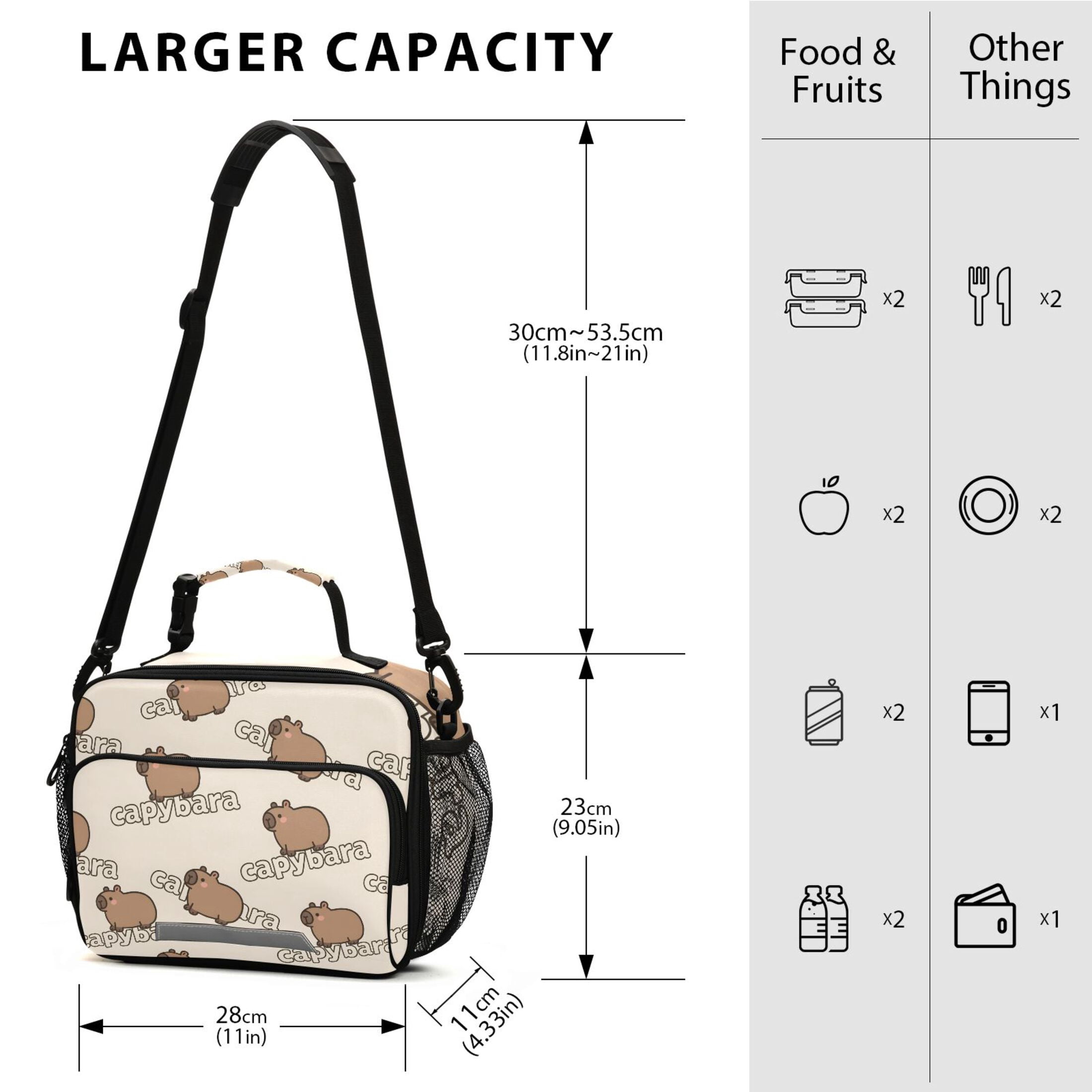 ALAZA Capybaras Cute Lunch Box Insulated Cooler Bag Reusable Tote Bags Shoulder Strap