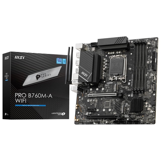 Tarjeta Madre MSI PRO B760M-A WIFI LGA1700 4x DDR5 2x M.2 PCIe 4.0 USB-C WIFI 6E BT 5.3 Micro ATX
