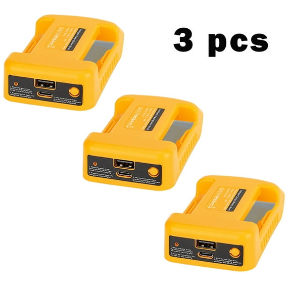 3 PCS Cheeylie Portable Battery Adapter for Dewalt 18V/20V Li-ion with USB & Type-C, Fast Charging Holder with Belt Clamp - Yellow, Compact Design for Easy Transport, Battery Charging Holder