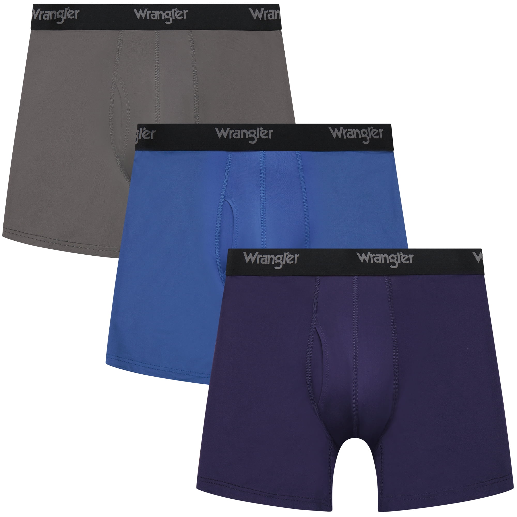 Wrangler Men's Boxer Briefs Cooling Stretch Nylon Underwear Boxers, Assorted Navy, 3 Pack, L