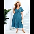 thumbnail image 4 of Vestido Bohemio de Talla Grande para Mujer, Verano 2025, Midi, , Corta, Escote Corazón, Cintura Elástica Azul XXXL, 4 of 9