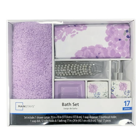 Mainstays 17-Piece Bathroom Set, Purple Floral