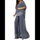thumbnail image 2 of Conjunto de 2 Piezas para Mujer, Top Brillante, Pantalones Anchos, Traje Informal de Cuello Redondo con Lentejuelas. Gris M, 2 of 8