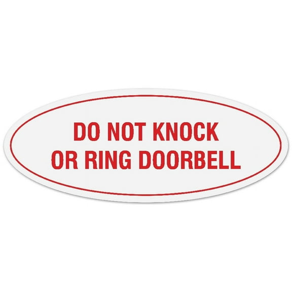 Signs ByLITA Oval DO NOT KNOCK OR RING DOORBELL Sign - Laser-Engraved Lettering | Durable ABS Plastic | Vibrant Colors | Powerful Foam Tape (White/Red) - Large
