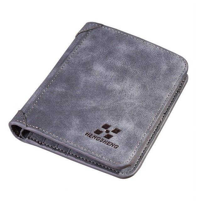 Cartera para hombre, billetera corta de cuero esmerilado, billetera vertical retro de tres pliegues, billetera con múltiples tarjetas, esperando a los jóvenes