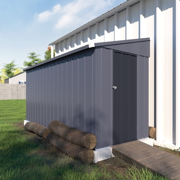 VEIKOUS 10'x 4' Metal Storage Lean-to Shed W/ Lockable Door & Vent for Outdoor Backyard Patio, Gray