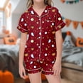 thumbnail image 2 of Shadoumai Satin Halloween Pajamas for Button Down Pjs Pumpkin Print Button Down Short Sleeve Loungewear Clothes Set Soft 2 Piece Nightwear 2 Piece Summer Loungewear Nightwear Outfits, 2 of 5