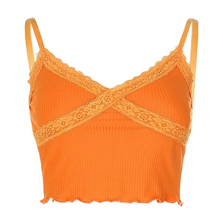 

HoCX Women Sexy Sleeveless Lace Trim Spaghetti Straps Bustier Crop Top Camisole Vest
