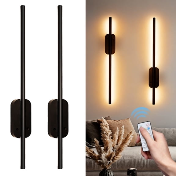 Goodea 19.7inch Dimmable Wall Lamp with Remote, 2000mAh, USB Rechargeable, 3 Color Temperatures, Touch Control, Timer, for Living Room, Bedroom, Hallway, 2 Pack