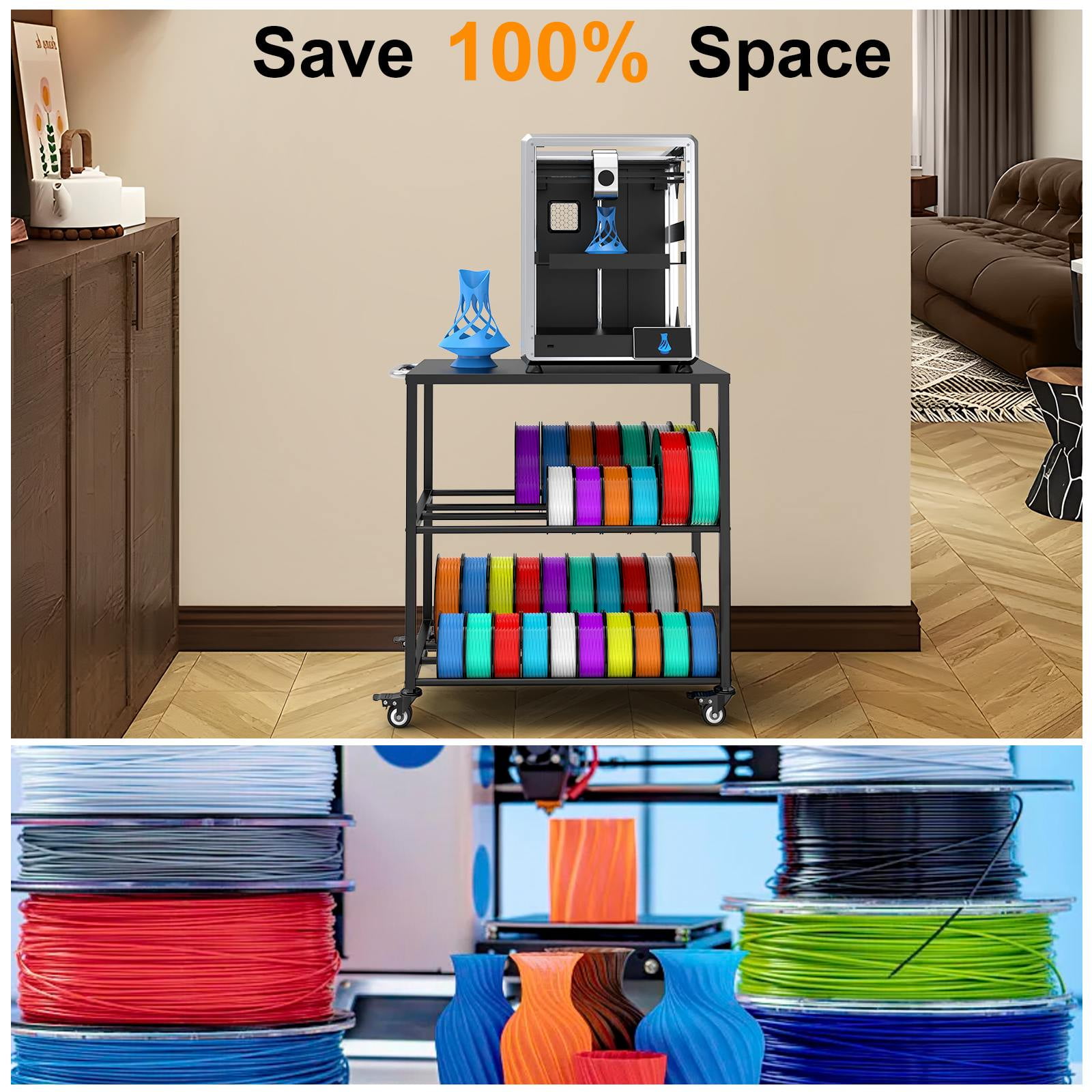 3D Printer Filament Storage Rack, Metal Holders with Wheels for Filament Spools Storage for Home,Office,Workshop(Black)