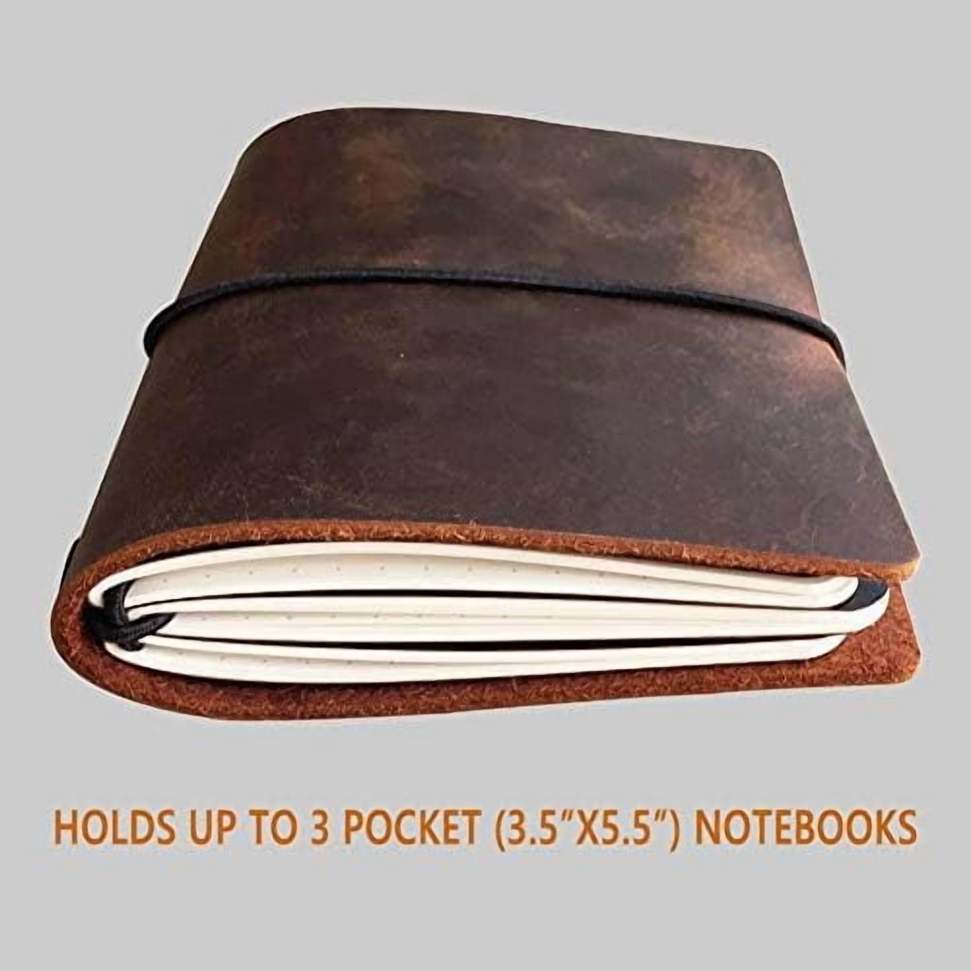 Tekola Pocket Travelers Notebook, Refillable Leather Travel Journal for Men & Women, Notebook Cover for Field Notes, Moleskine Small 3.5 x 5.5 Inches, Brown