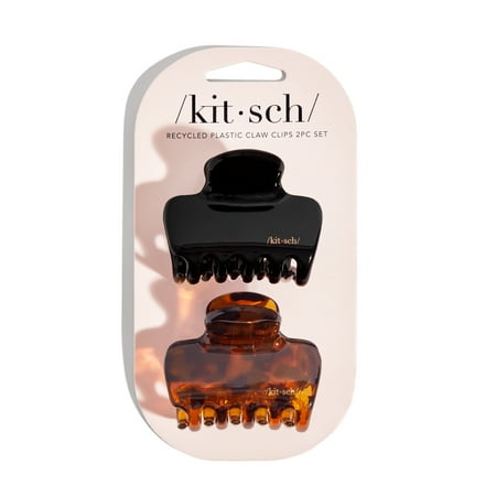 Kitsch Medium Puffy Claw Clips 2PC Set Recycled Materials - Black & Tortoise