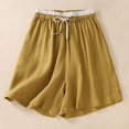 thumbnail image 2 of BLVB Summer Shorts for Women Casual Solid Color Elastic Waist Drawstring Cotton Linen Shorts with Pockets, 2 of 5