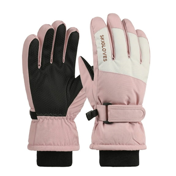 YWOAGH Winter Gloves For Kids Ski Gloves With Wool Full Finger Thermal Knit For Boys And Girls Pink 6-12 Years