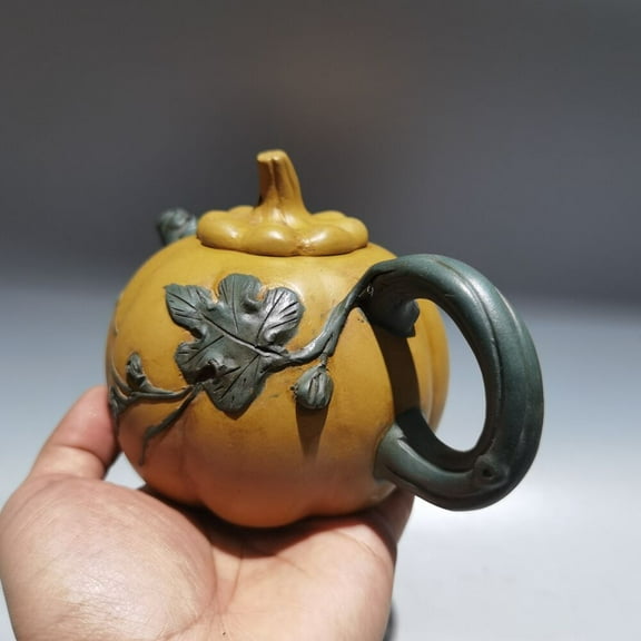 360CC Hand Made Pumpkin Leaf Teapot 6.2"Chinese Yixing Zisha Pottery Duan Clay
