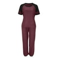 thumbnail image 7 of XIAONU Womens Pajamas Set Casual Color Block Short Sleeve Top And Elastic High Waist Drawsting Long Pants Sleepwear Loungewear Set, 7 of 7