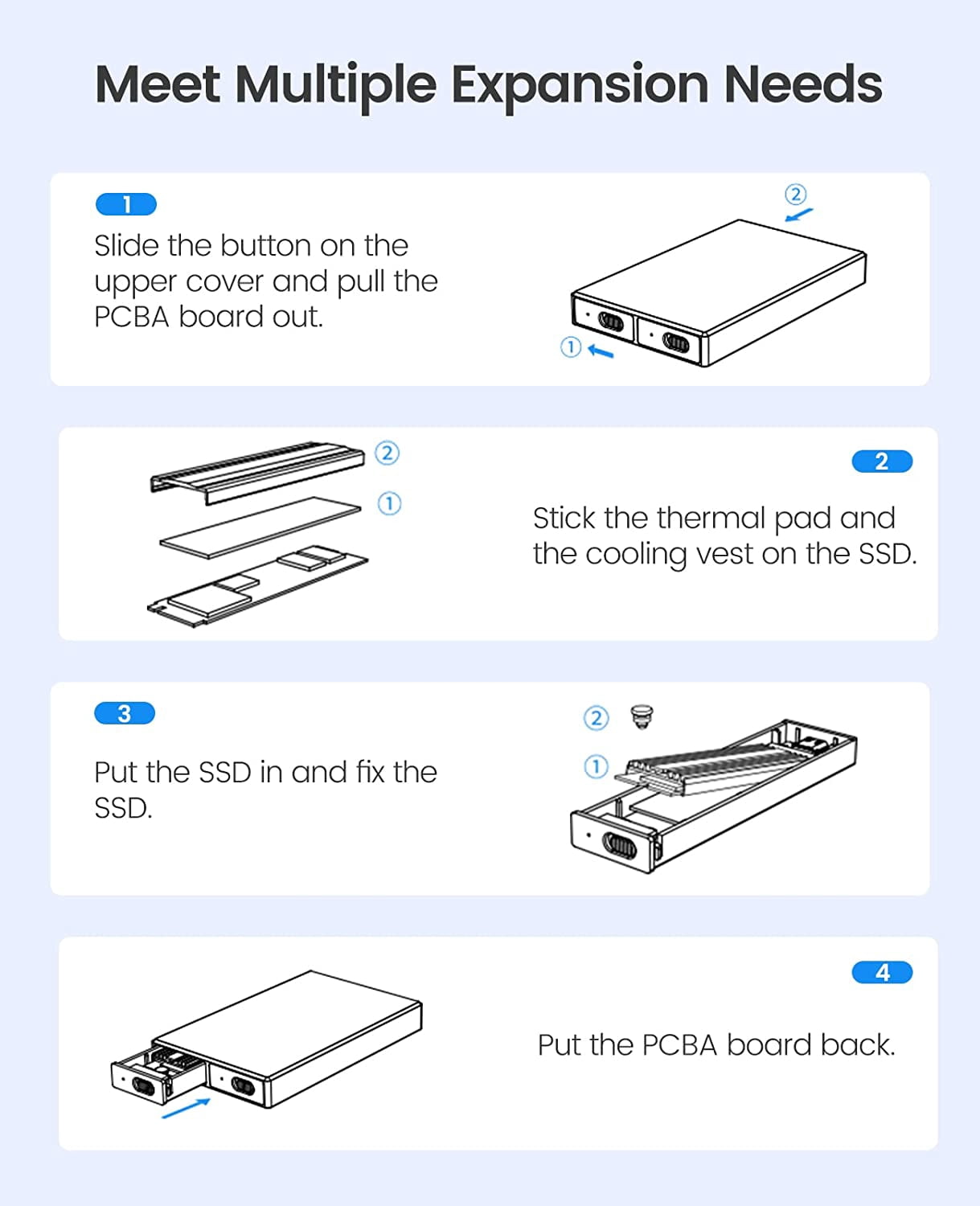 ORICO Tool-free Dual Bay M.2 NVMe SSD Enclosure, Aluminum, USB C to NVMe, Support Trim UASP, 2x4TB Max (No Drive)