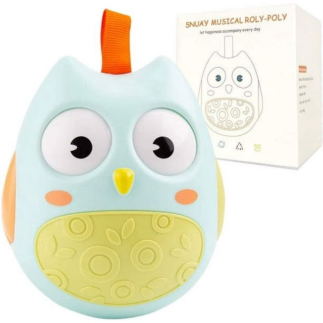 HLONK Roly Poly Baby Toys Developed Belly Time Toys Baby Musical Toys with Built-in Bells-Gift-Wrapped Flat Rocking Chair(Blue)