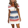 thumbnail image 1 of Ersazi Jupes pour Femmes Longueur Midi Décontractée Col Rond Manches Courtes Bandage Rayé Imprimé Robe Ample en Liquidation Jupes pour Femmes Longueur Maxi Marine P, 1 of 5