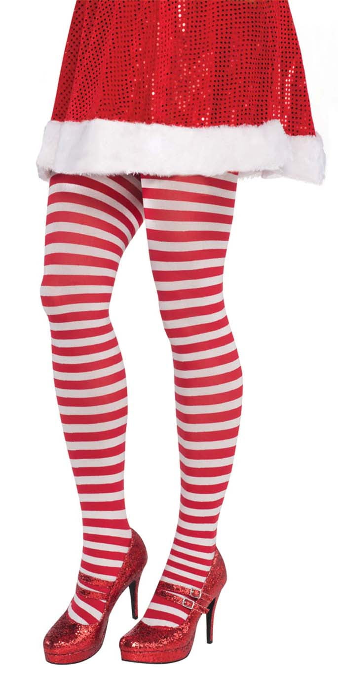 Candy Stripe Womens Adult Elf Santas Helper Christmas Costume Tights