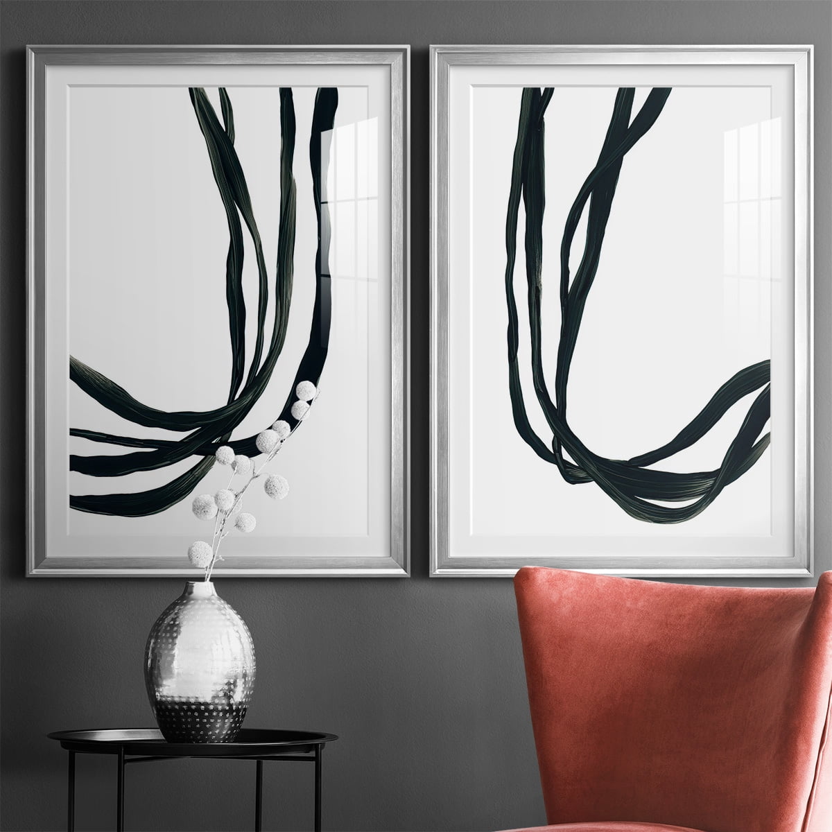 Wexford Home Onyx Ribbon I Premium Framed Print, 22.5" x 30.5" - Ready to Hang, Silver (Set of 2)