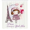 thumbnail image 3 of Ambesonne Paris Shower Curtain, Hearts on Eiffel Tower, 69"Wx70"L, Pale Pink Purple White, 3 of 3