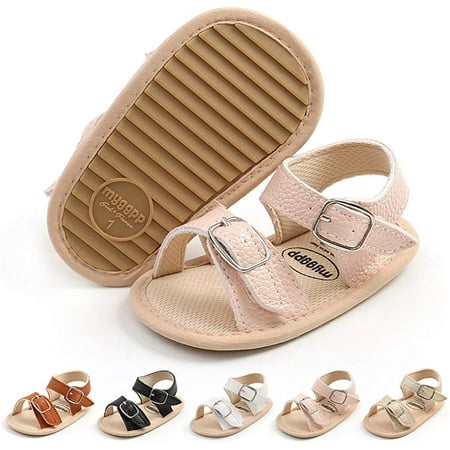 

QWZNDZGR Baby Toddler Infant Girls PU Leather Soft Open Toe Summer Sandals Flower Princess Flat Shoes