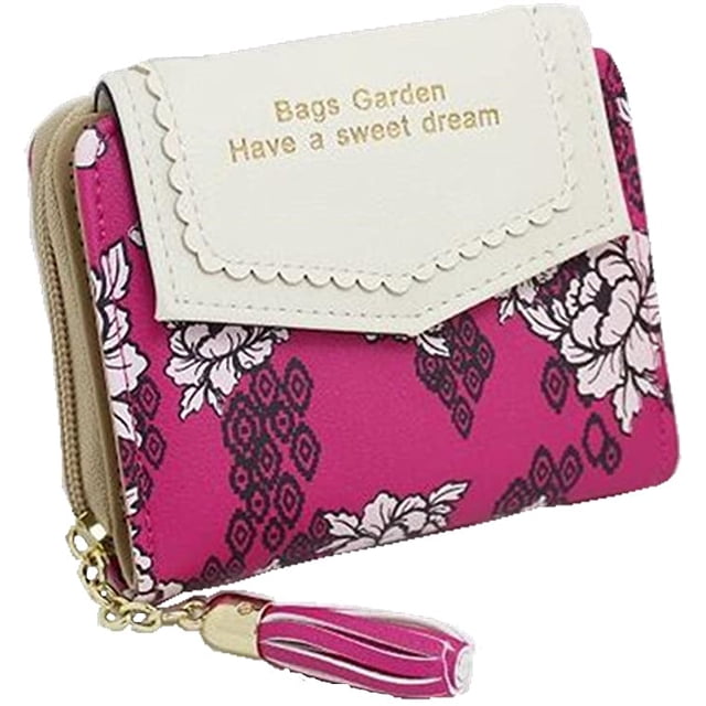Short Purse Lace Tassel Pendant Wallet Purse Pink Red