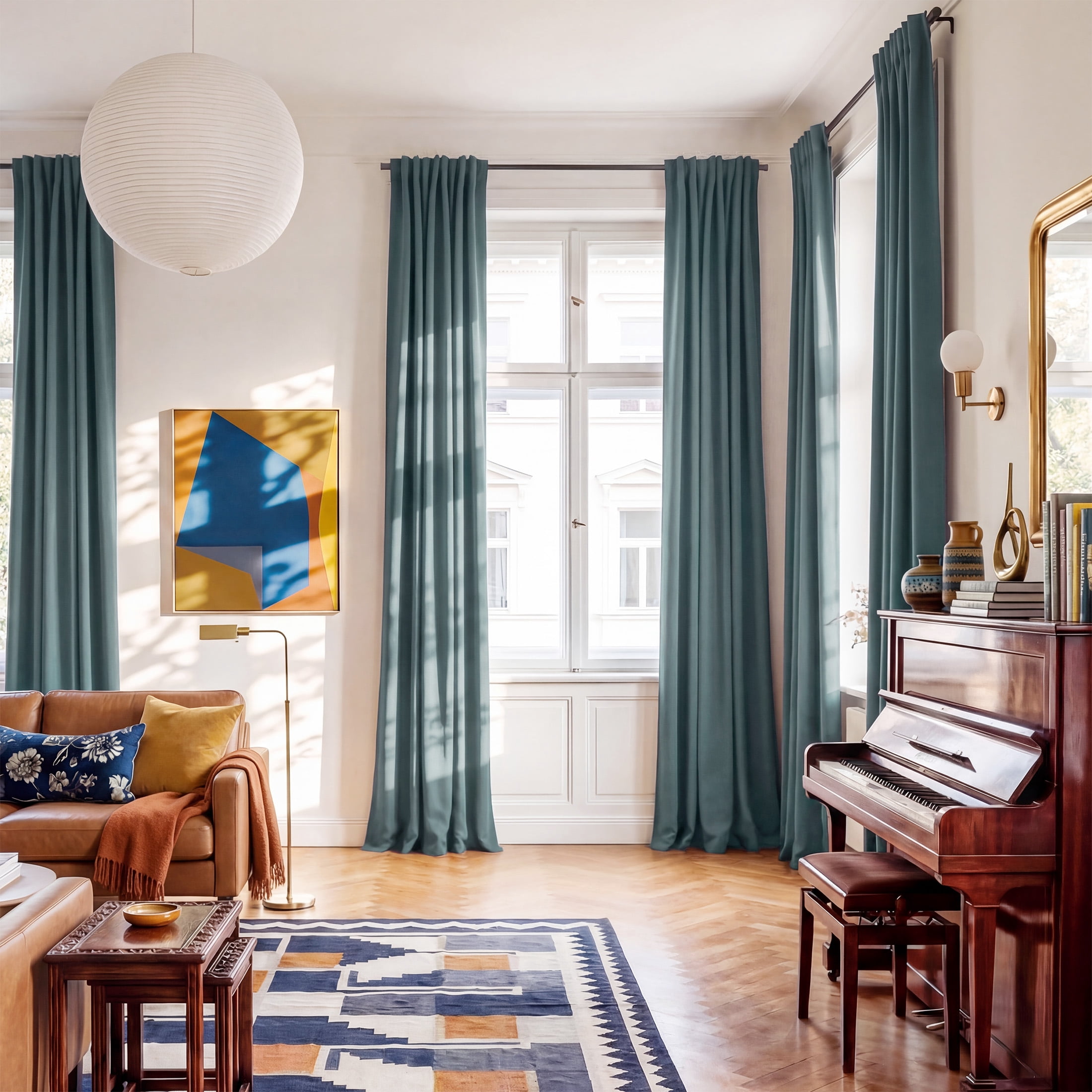 NICETOWN 2‑Layer 100% Blackout Curtains, Greyish Blue, 52" W x 84" L, 2‑Panel Set