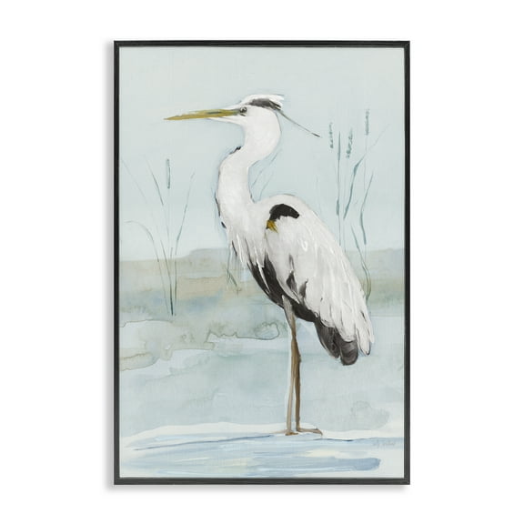 Stupell Industries Standing White Egret Animals Painting Black Framed Art Print Wall Art, 12 x 18